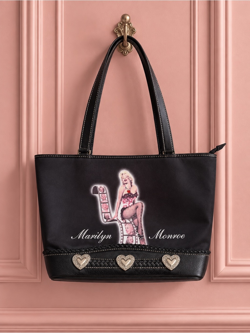 Y2K Black Marilyn Monroe Graphic Shoulder Bag